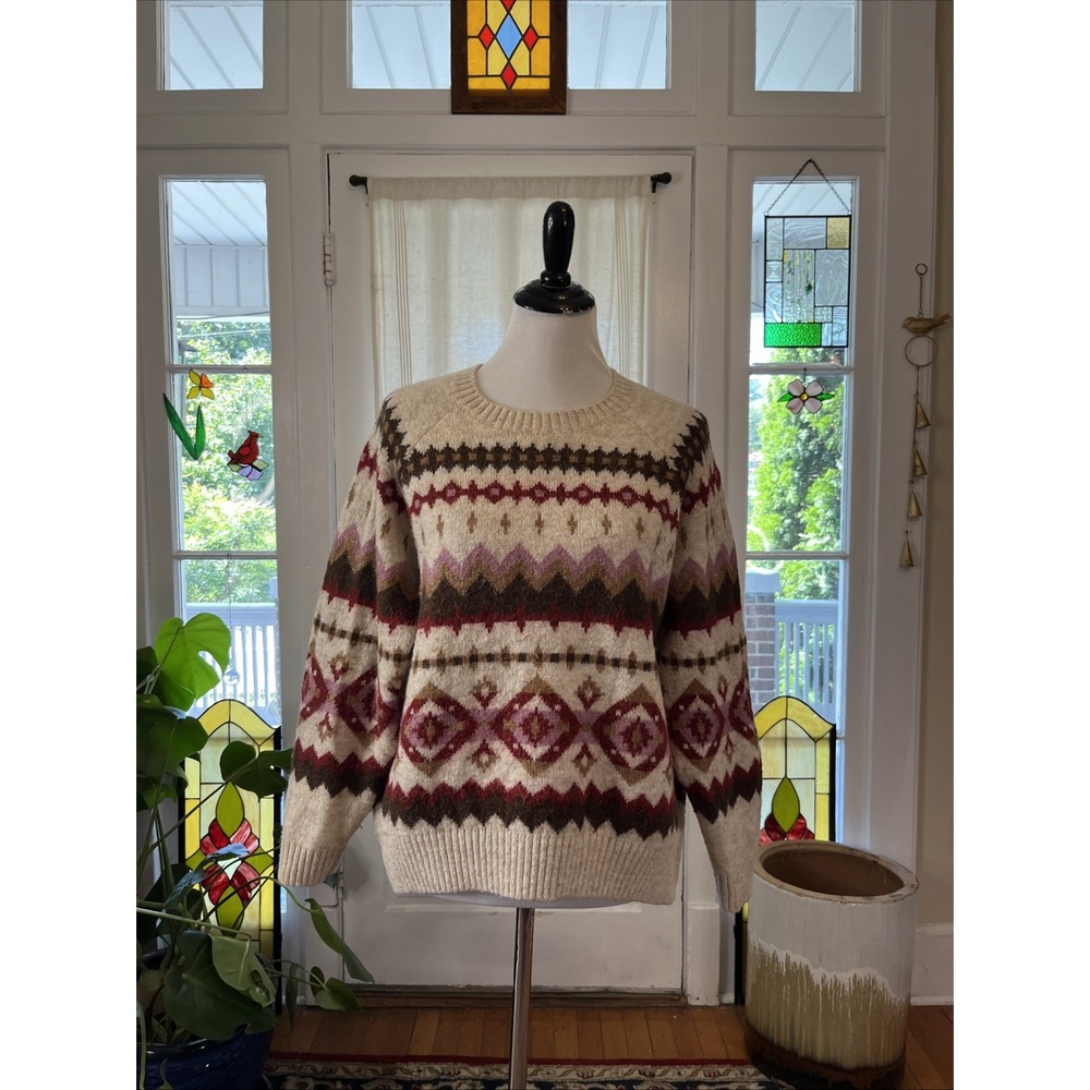 Old Navy L Fair Isle Cozy Shaker-Stitch Aztec Pullover Boho Sweater Classic